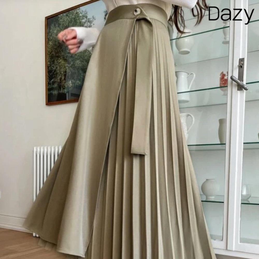 DAZY Pleated, Draped Khaki Wrap Skirt